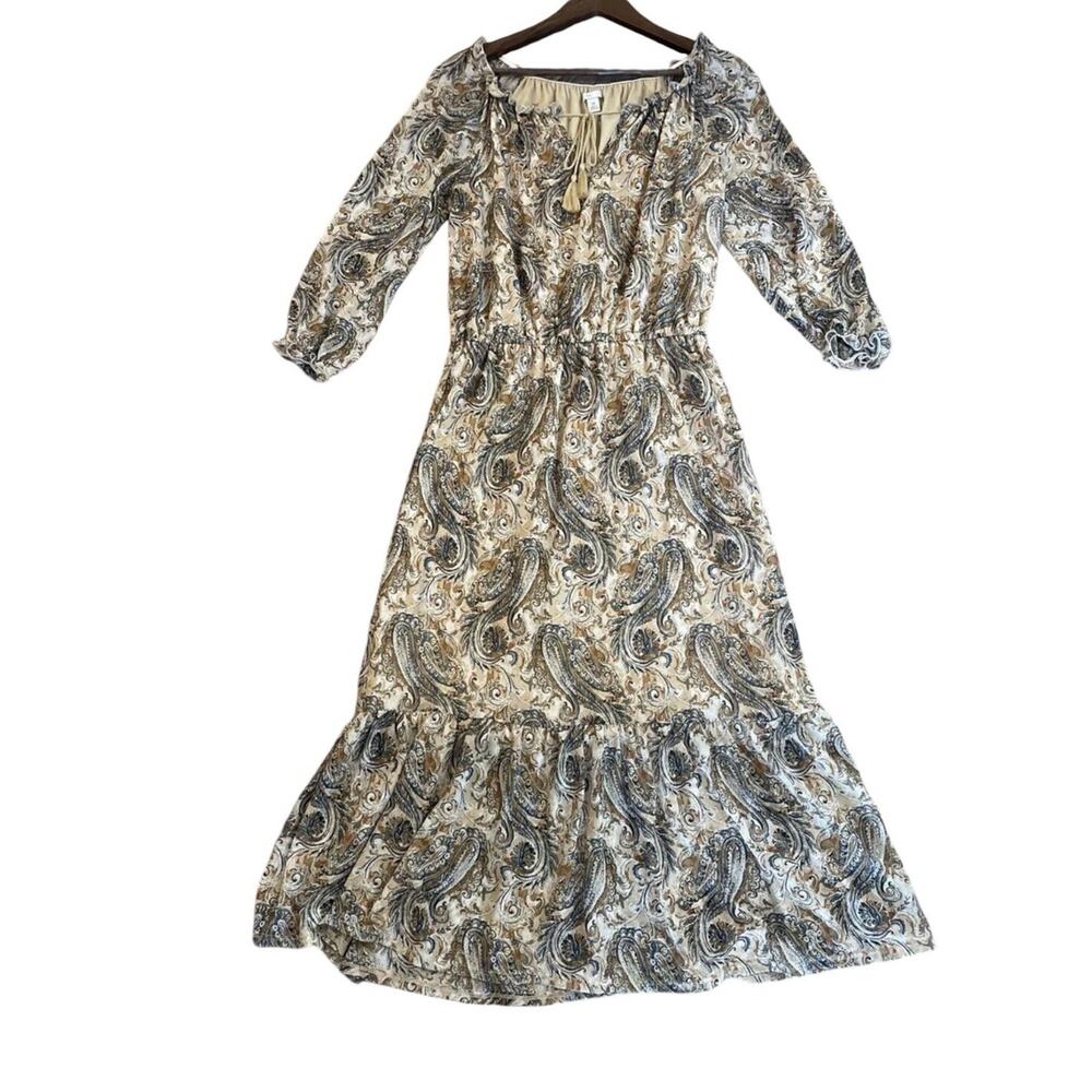 EST. 1946 Paisley Boho Maxi Dress Size L Peasant Sleeve Tiered Hem